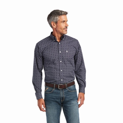 Blue Ariat Arman Fitted Men's Shirts | EMXH72605