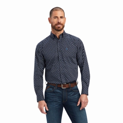 Blue Ariat Baker Stretch Fitted Men's Shirts | PXEO47192