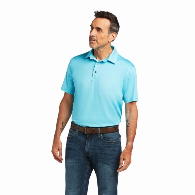 Blue Ariat Charger 2.0 Fitted Men's Polo Shirts | IFMR65794