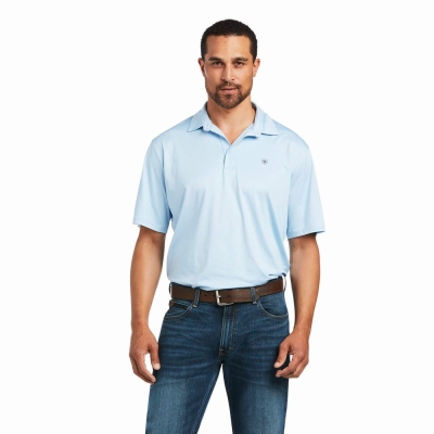 Blue Ariat Charger 2.0 Men's Polo Shirts | CBQK03897