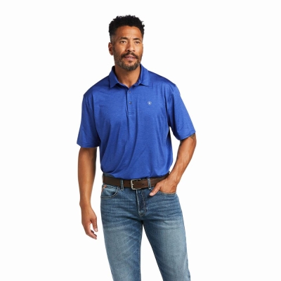 Blue Ariat Charger 2.0 Men's Polo Shirts | ZLRA49832