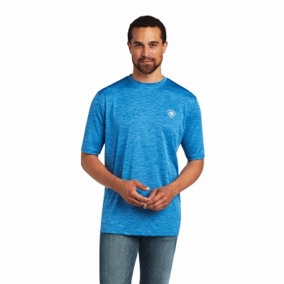 Blue Ariat Charger Vertical Flag Men's Polo Shirts | IVOU24358