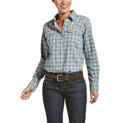 Blue Ariat FR Eberly Snap Women's Shirts | WSAO97214