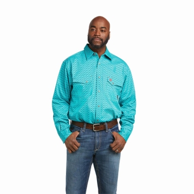 Blue Ariat FR Lopez Snap Men's Shirts | OZSF19087