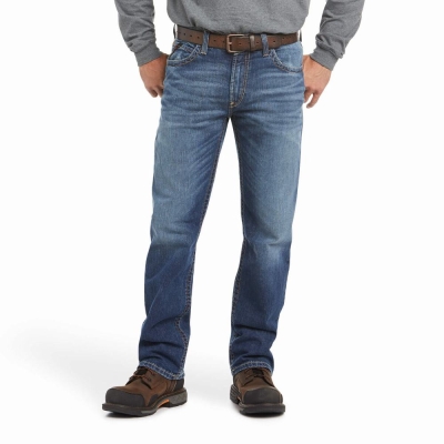 Blue Ariat FR M4 Relaxed Basic Cut Men's Straight-Fit Jeans | YHVZ72630