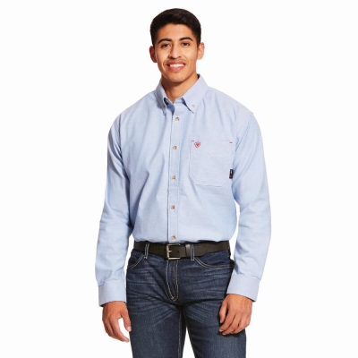 Blue Ariat FR Solid Twill DuraStretch Men's Shirts | LFJK19548