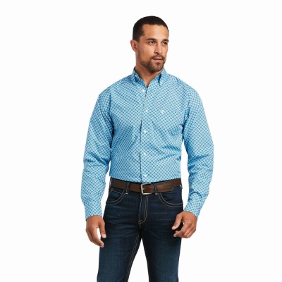 Blue Ariat Genaro Fitted Men's Shirts | OIMD48937