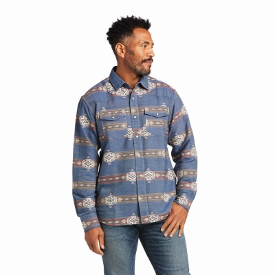 Blue Ariat Hector Retro Fit Men's Shirts | WNXE24569