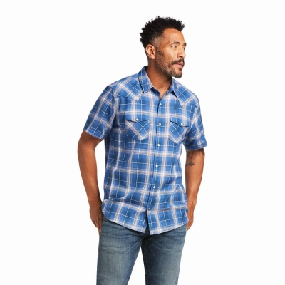 Blue Ariat Huck Retro Fit Men's Shirts | YXCJ94016