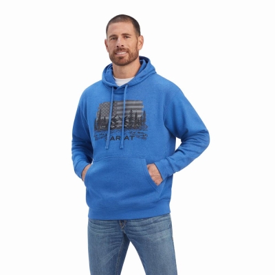 Blue Ariat Land of the Free Men's Hoodies | MORZ06832