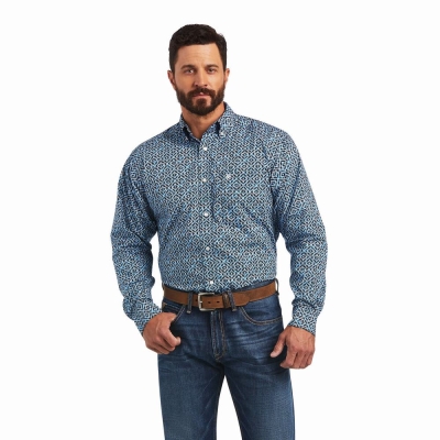 Blue Ariat Miguel Classic Fit Men's Shirts | BAHL10839