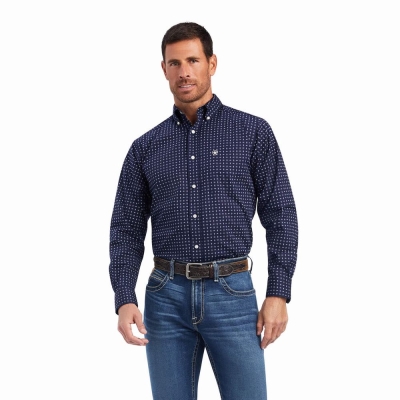 Blue Ariat Niko Stretch Fitted Men's Shirts | VKXJ40183