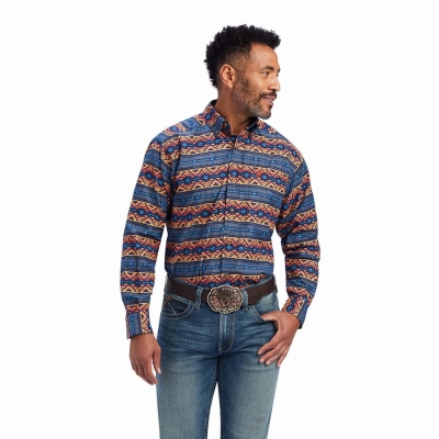 Blue Ariat Nikolai Classic Fit Men's Shirts | LGFM28749