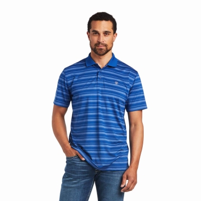 Blue Ariat Ombre Stripe Ftd Men's Polo Shirts | LQCU82014