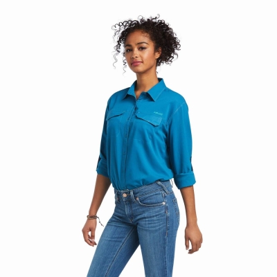 Blue Ariat Outbound VentTEK Stretch Women's Tops | VGEA98374