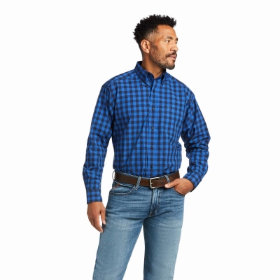 Blue Ariat Pro Series Anthony Classic Fit Men's Shirts | EFNG59217