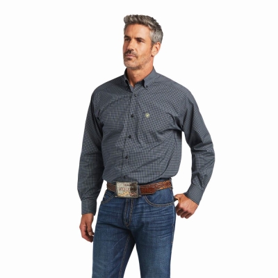 Blue Ariat Pro Series Brian Classic Fit Men's Shirts | ZYER36925