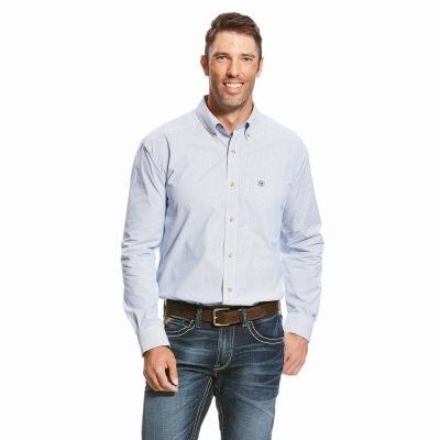 Blue Ariat Pro Series Dayne Mini Stripe Men's Shirts | EDVJ48731