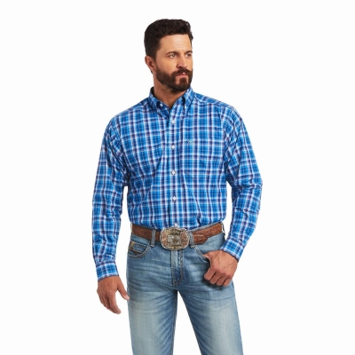 Blue Ariat Pro Series Mason Classic Fit Men's Shirts | OLKN46309