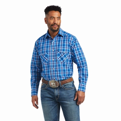 Blue Ariat Pro Series Mason Classic Fit Men's Shirts | XOUK85241