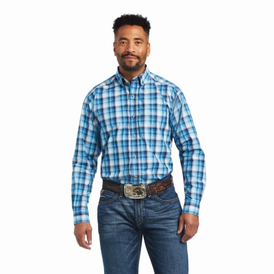 Blue Ariat Pro Series Mateo Classic Fit Men's Shirts | AKMG01483