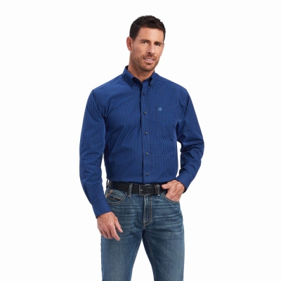 Blue Ariat Pro Series Nelson Classic Fit Men's Shirts | UJEL35879