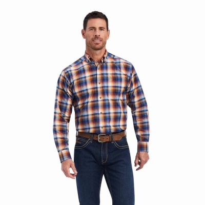 Blue Ariat Pro Series Nigel Stretch Classic Fit Men's Shirts | IKYA26397