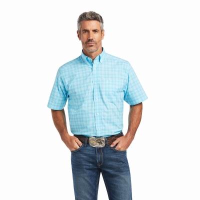 Blue Ariat Pro Series Quilo Stretch Classic Fit Men's Shirts | QDCS37901