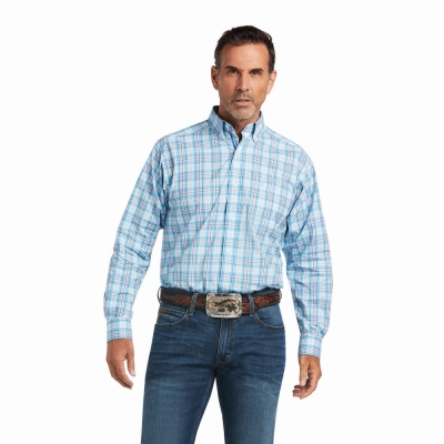 Blue Ariat Pro Series Quimby Classic Fit Men's Shirts | PWKR04598