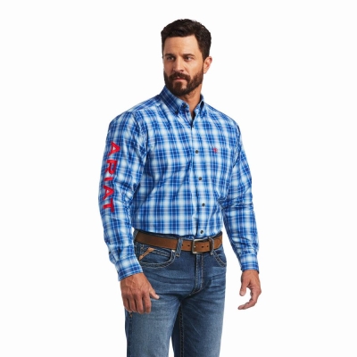 Blue Ariat Pro Series Team Yves Classic Fit Men's Shirts | BGUN96307