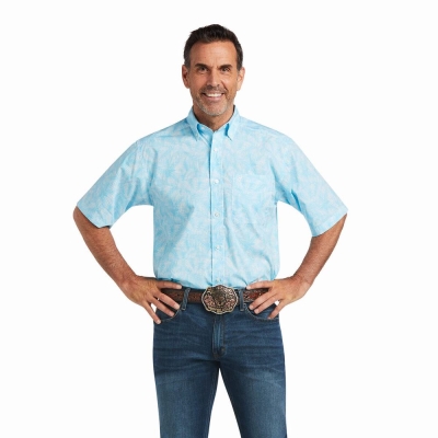 Blue Ariat Qusay Stretch Classic Fit Men's Shirts | VCYN17263