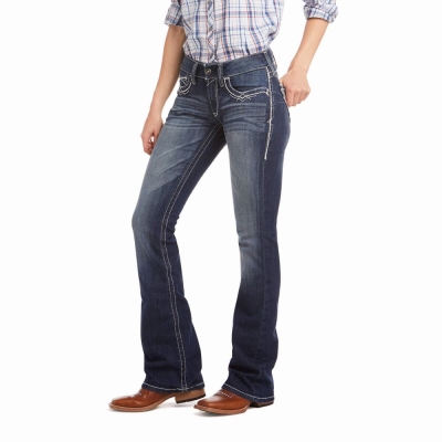 Blue Ariat R.E.A.L. Mid Rise Stretch Entwined Cut Women's Skinny Jeans | ENRC83762