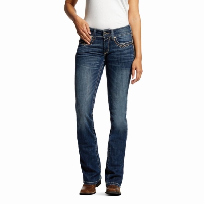 Blue Ariat R.E.A.L. Mid Rise Stretch Entwined Festival Cut Women's Skinny Jeans | FKVP20915