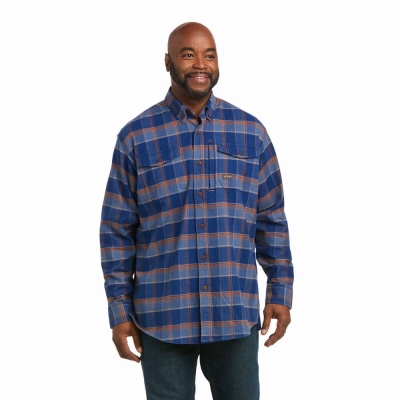 Blue Ariat Rebar Flannel DuraStretch Men's Shirts | AWJS28937