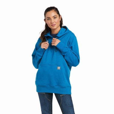 Blue Ariat Rebar Skill Set 1/2 Zip Women's Hoodies | DNKC67028