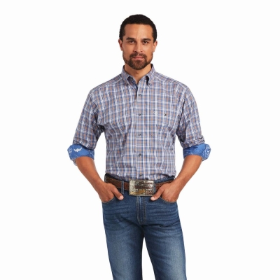 Blue Ariat Relentless Agility Stretch Classic Fit Men's Shirts | ZTJW68952