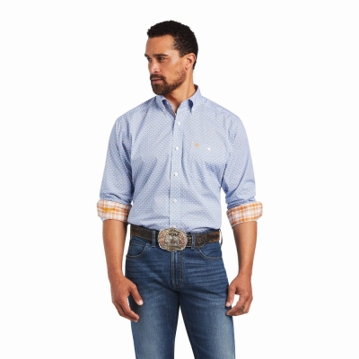 Blue Ariat Relentless Alacrity Stretch Classic Fit Men's Shirts | XJNW80179