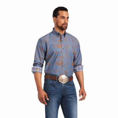 Blue Ariat Relentless Cordage Stretch Classic Fit Men's Shirts | VRBG81735