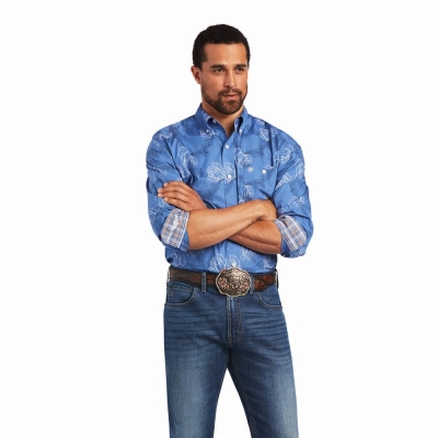 Blue Ariat Relentless Headway Stretch Classic Fit Men's Shirts | MZHT86024