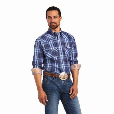 Blue Ariat Relentless Inexorable Stretch Classic Fit Snap Men's Shirts | GLDQ59847