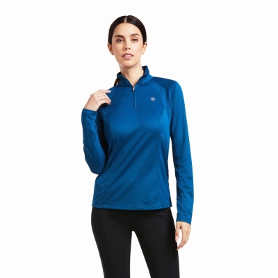 Blue Ariat Sunstopper 2.0 1/4 Zip Women's Tops | BACF06531