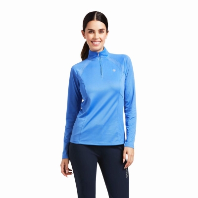 Blue Ariat Sunstopper 2.0 1/4 Zip Women's Tops | UKRC78319