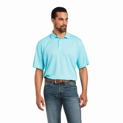 Blue Ariat TEK Men's Polo Shirts | LTUN56392