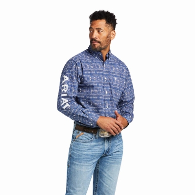 Blue Ariat Team Justin Classic Fit Men's Shirts | KCYG51842