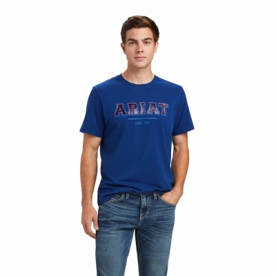 Blue Ariat Varsity Men's Polo Shirts | VJHW14329