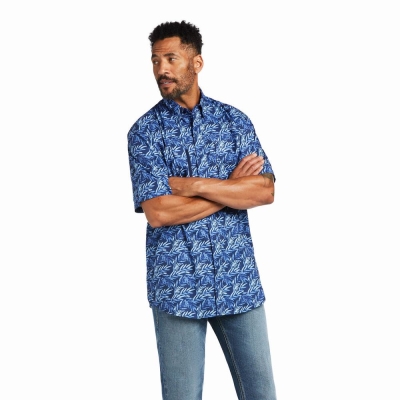 Blue Ariat VentTEK Classic Fit Men's Shirts | SCWH31742