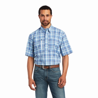 Blue Ariat VentTEK Classic Fit Men's Shirts | UKZN69143