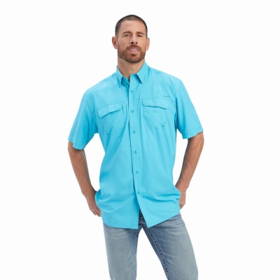 Blue Ariat VentTEK Outbound Classic Fit Men's Shirts | WTEI59481