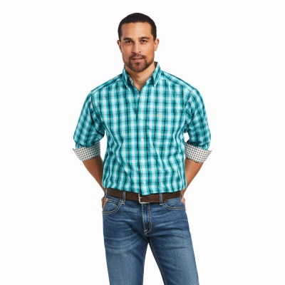 Blue Ariat Wrinkle Free Hank Classic Fit Men's Shirts | KYSW47351