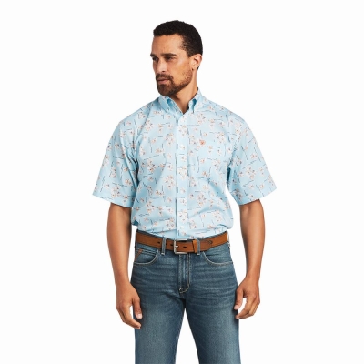 Blue Ariat Wrinkle Free Yariel Classic Fit Men's Shirts | YWML21869